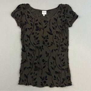 Armani Collezioni Blouse Women's Size 4 Monochrome Black Velvet Floral Vine